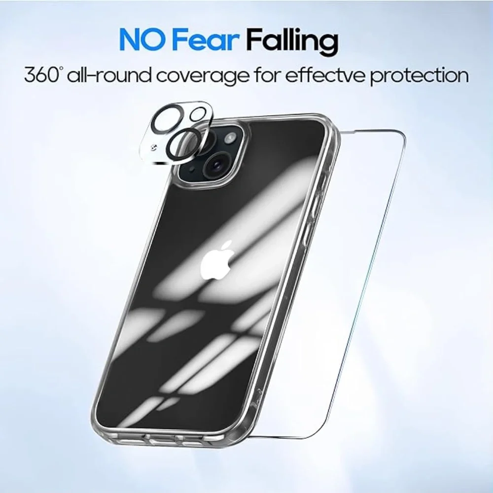 New iPhone 15 Clear Case w/ 2 Glass Screen Protector + 2 Camera Lens Protector